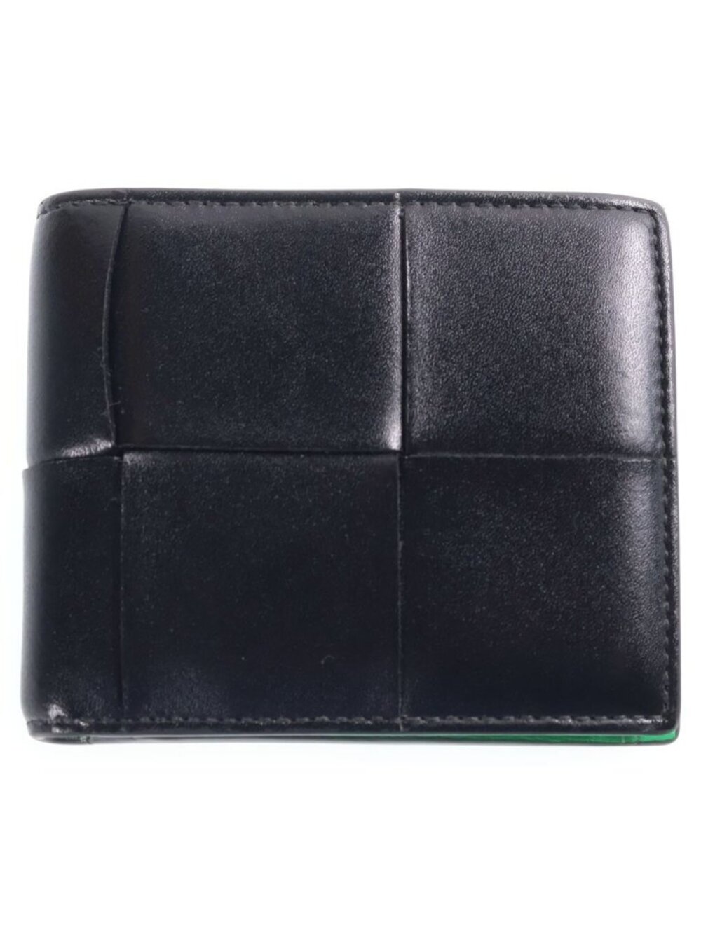 Bottega Veneta Maxi Intrecciato Compact Wallet Bifold Black Green Leather